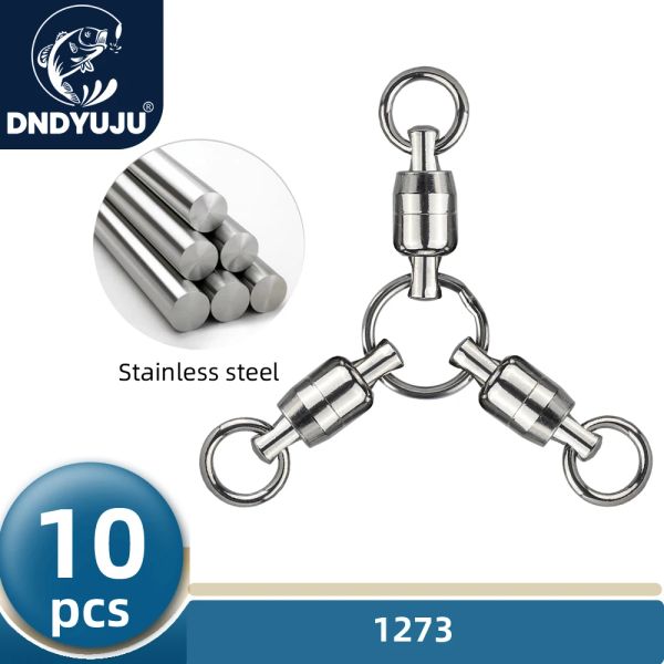 Angelhaken DNDYUJU 10X Meeresangeln Edelstahl Drei-Wege-Angelwirbel Schwerlast-Kugellagerverbinder Rollender massiver Ringhaken