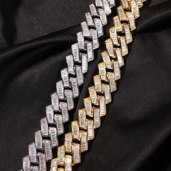 Роскошный дизайн, форма багета, ширина 12 мм, серебро 925 пробы, кубинский муассанит, бриллиантовое ожерелье, маленькая цепочка