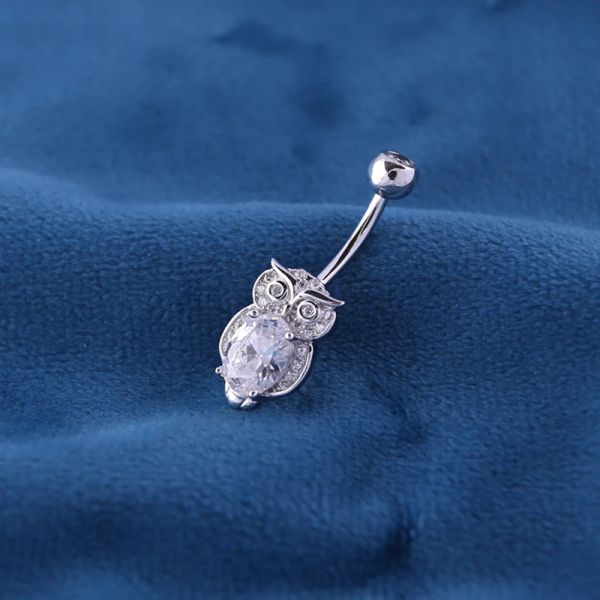 Schmuck Real 925 Sterling Silber Owl Navel Piercing Bauchnabel Ringe Körper Schmuck für Frauen Mann Rute lang 6 8 10 mm Fein Geschenk