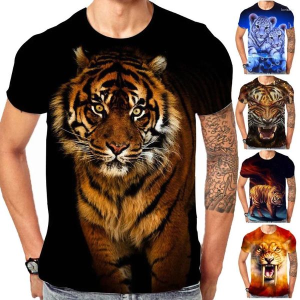 Camiseta masculina moda animal tigre 3d impressão camisa senhoras verão casual manga curta camiseta roupas superiores para homem