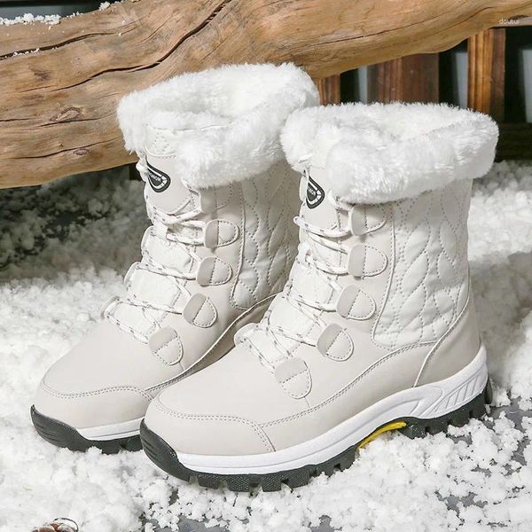 Botas Mulher Inverno 2024 Anti-Slip À Prova D 'Água Tornozelo Quente Fur Forrado Casa Sapatos para Plataforma Ocidental Mulheres Beleza