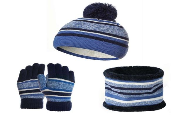 Cappelli invernali per bambini Scialli Guanti Kit Filato di lana di cotone Usato Cappello con pompon Cappello caldo Scialli Beanie Guanto Gatto Tre pezzi Set caldo4792000