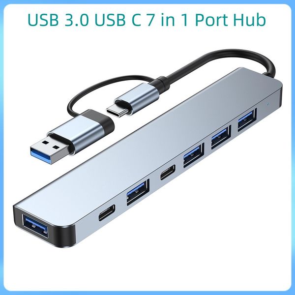 USB 3.0 USB C 7 in 1 Port Hub Multiporta Dock Station Adattatore splitter di tipo C per computer Pro