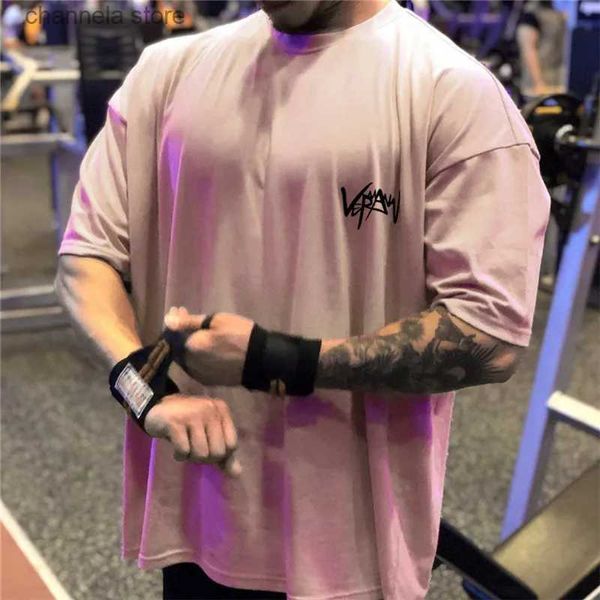 T-shirt da uomo T-shirt da bodybuilding da uomo T-shirt da uomo oversize in cotone T-shirt da palestra a mezza manica T-shirt da uomo casual T-shirt di grandi dimensioni per streetwear T240227