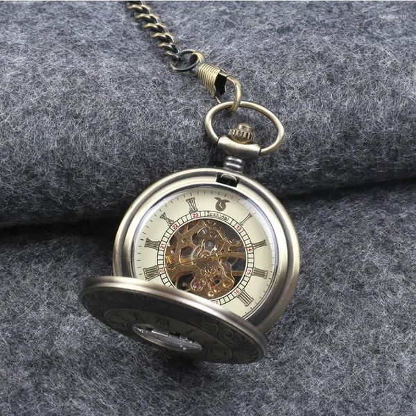 Orologi da tasca Orologio automatico alla moda Retro intagliato a catena cava per uomo e donna Reloj meccanico V103