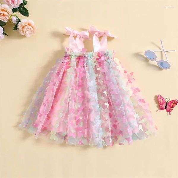 Mädchen Kleider Kleinkind Baby Sommer A-Linie Tüll Kleid Kleinkind Slip Tie-up Schmetterling Prinzessin Ärmellose Tutu Party Kostüm