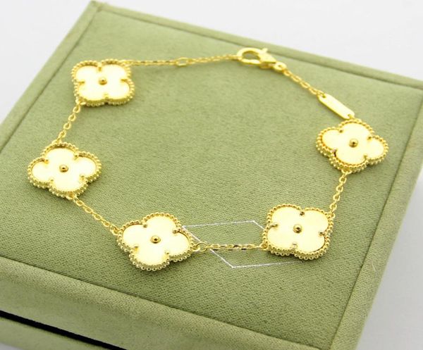 Nova pulseira de charme de cinco flores de bronze de chegada em 18k Real Gold Plated for Women Wearth Wedding Gift Jewelry3390829