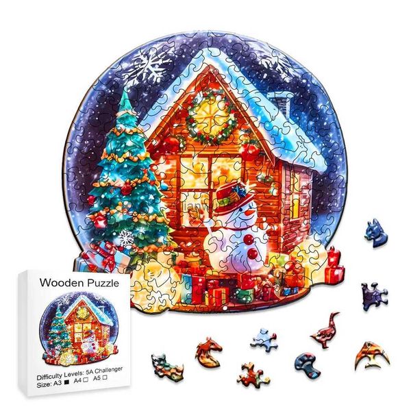 Puzzle Puzzle di Natale Bambini Puzzle di legno per adulti Simpatico pupazzo di neve Albero di Natale Casa di Natale Puzzle 3D Regalo di festa per bambiniL2403