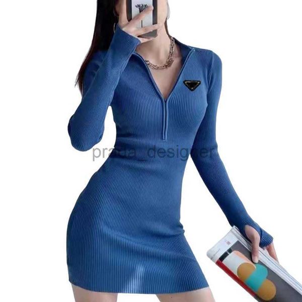 24ss Mulheres Designer Casual Vestido Lápis Saia Personalidade Moda Vestido de Mangas Compridas Botões High Stree P Carta Zíper Vestido Slim Roupas Elásticas Mini Saia Apertada