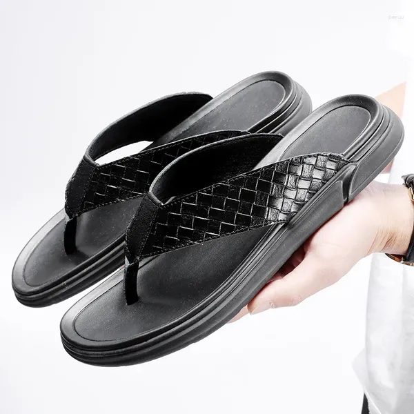 Hausschuhe Coole Männer Echtes Leder Mode Flip Flop Sommer Weiche Schuhe Outdoor Flache männer Strand Rindsleder