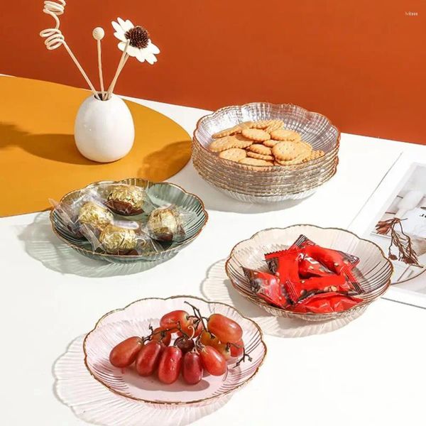 Piatti Piatto Dessert Moderno Set Frutta Trasparente Per Servire Dolci Bordo Dorato Impilabile Insalata Infrangibile