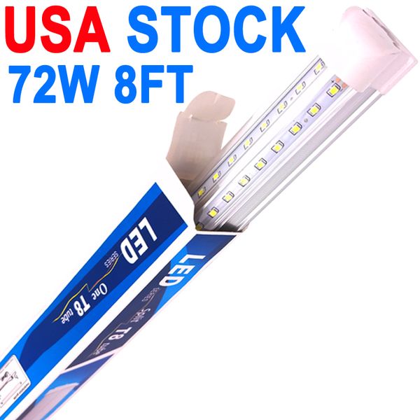 8ft LED mağaza ışığı, 72W 7200lm 6500K, Temizle kapak bağlantılı LED tüp ışıkları, v Şeket entegre T8 LED aydınlatma, kabine garaj deposu için LED tavan ışıkları Crestech