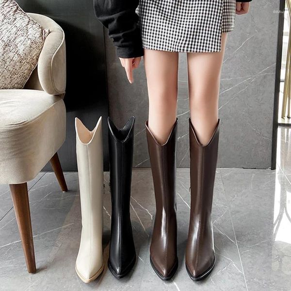 Botlar Toe Toe Beyaz Ayakkabı Kadınlar Diz Poties Kadın 2024 Düşük Topuk Bot-Kadın Diz Kauçuk Orta Orta