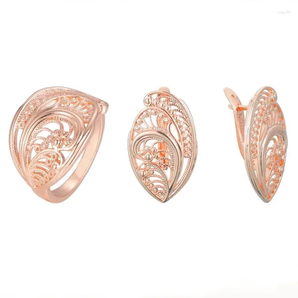 Halskette Ohrringe Set FJ Damen 585 Roségold Farbe Ringe Größe 8 Blumen Oval Schmuck