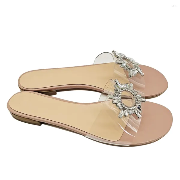 Sandalen 2024 Strass Sommer Für Frauen Flache Hausschuhe Offene spitze Casual Schuhe Damen Plus Größe Kristall Wohnungen Klare PVC Rutschen