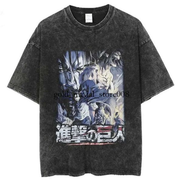 Herren T-Shirts Anime Attack on Titan Acid Wash T-Shirt Schwarz Grafik Sommer Hip Hop Übergroße Tops 100 Baumwolle Manga Vintage T-Shirts für Mann 25