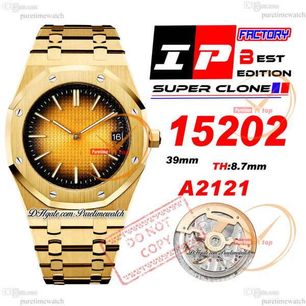 IPF 1520 Jumbo Ekstra ince 39mm Sarı Altın Kahverengi Grande Tapisserie Dial Stick A2121 Otomatik Erkekler İzle Paslanmaz Çelik Bilezik Süper Sürümü PureTiMewatch