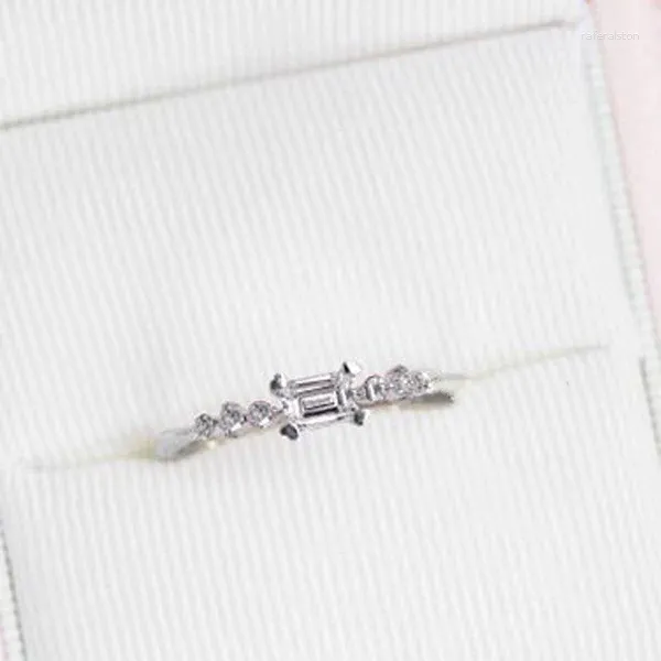 Anelli a grappolo 7 diamanti Squisito anello con diamante quadrato piccolo e fresco in stile Agete giapponese