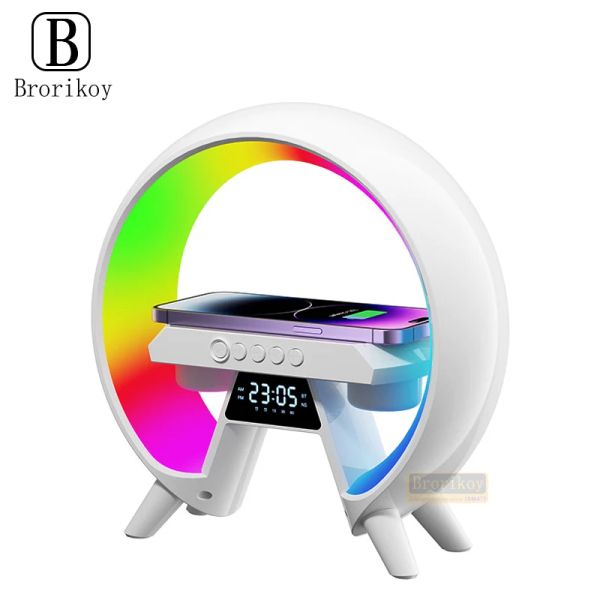 Аксессуары RGB Светодиодный контроль ночной свет Bluetooth -динамик атмосфера лампа цифровой будильник беспроводной зарядное устройство для отделки спальни для iPhone