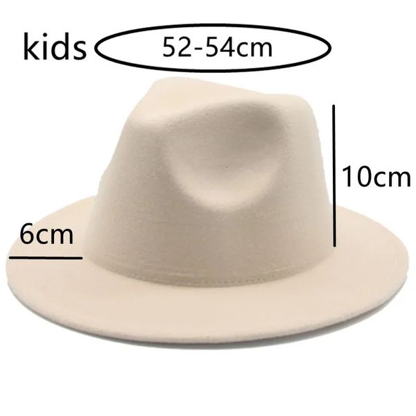 Детские шапки 52 см, фетровая белая, черная зимняя шапка для маленьких детей, повседневное платье, Федора-сомбреро для мальчиков и девочек, панама-хомбре, 240219