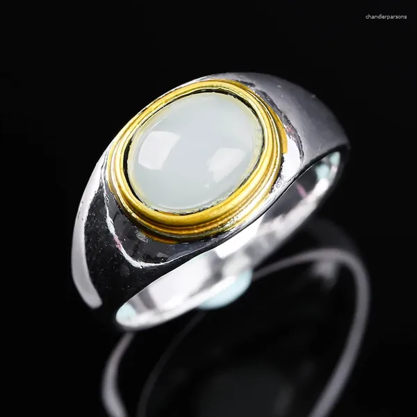 Кольца кластера, модное посеребренное кольцо с водным синим камнем, простой дизайн, большой овал для женщин, свадебная вечеринка, очаровательные ювелирные изделия, подарок B4M944