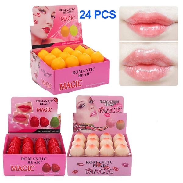 Großhandelsmasse 2412PCSLippenbalsam-Set Beauty Fruit Balm Makeup Lippenpflege Pfirsich-Lippenbalsam Fruit Cute Lip Balms Feuchtigkeitsspendender Lippenstift 240226