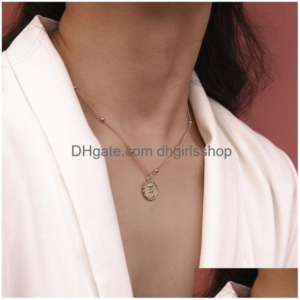 Collane con ciondolo Collana semplice con dichiarazione Twee Costellazioni Moneta intagliata Perline di rame Ciondolo Leone per donne Ragazze Gioielli Regalo Oro Dhjao