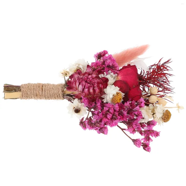 Flores decorativas pequeno buquê de decoração de casamento seco mini para arranjo de boutonniere suprimentos diy naturais com hastes