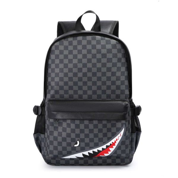 Designer Spraygrounds Mochila Boca de Tubarão Mochila Mens Moda Treliça Mochila de Viagem Tendência Versátil Mochila de Couro para Meninos Bolsa de Computador