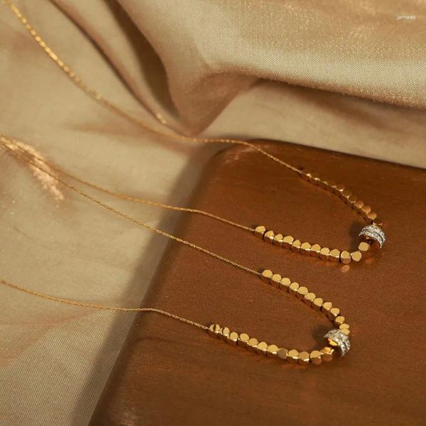 Anhänger Halsketten Minar Fantasy CZ Zirkonia Kreis Würfel Strang Für Frauen Mädchen Gold PVD Überzogene Edelstahl Halsreifen