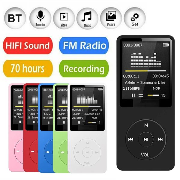 Mini reprodutor mp3 mp4 de 1.8 polegadas, tela digital, bluetooth 4.0, walkman portátil com e-book/leitura/rádio fm