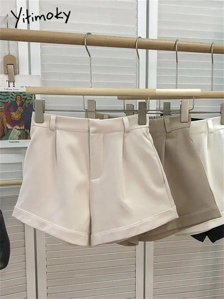 Frauen Shorts Yitimoky Hohe Taille Anzüge Für Frauen 2024 Koreanische Mode Feste Breite Bein Büro Damen Casual