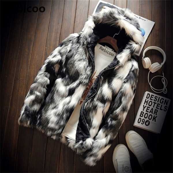 Casaco de moda de inverno roupas masculinas grosso pele do falso zíper jaqueta com capuz casacos homem roupas quentes oversize c1103