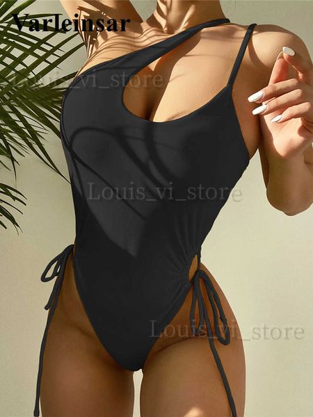 Mulheres Swimwear Nova Sexy Assimmertic Strappy Monokini Thong One Piece Swimsuit Mulheres Swimwear Feminino High Cut Bather Bathing Suit Swim Lady V3103 T240227