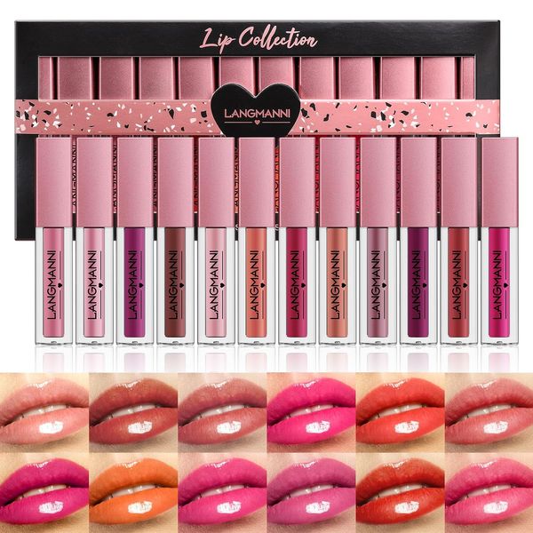 12 unidades de conjunto de brilho labial coleção maquiagem brilhante suave macio brilho labial mancha labial com cores ricas e variadas para meninas e mulheres conjuntos de presentes