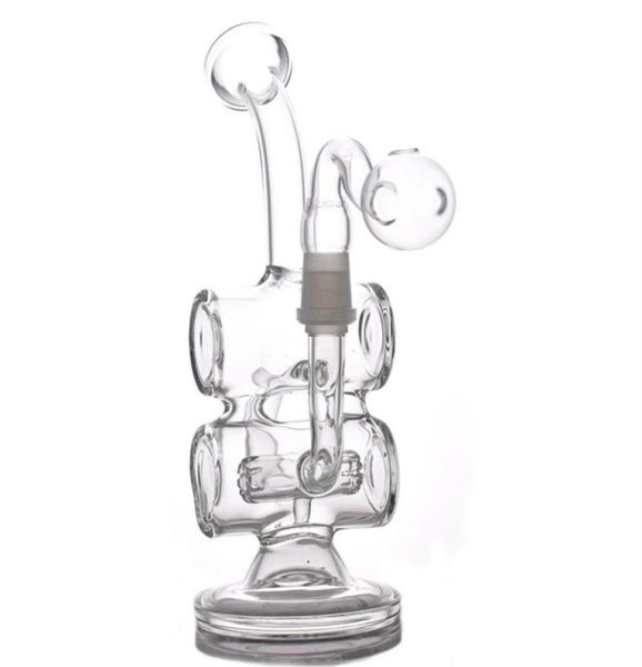 8 polegadas Mini Dab Rigs Vidro Oil Rigs Recycler Bong Double Barrel Percolator Fumar Tubulação de água com 14mm Joint Glass Oil Burner Pi6375380