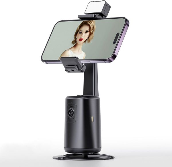 Otomatik yüz izleme telefon için tripod, hiçbir uygulama gerekli 360 ° rotasyon standı Standı Stand Standı, Influencer Content Creator için video kaydı için tutucu