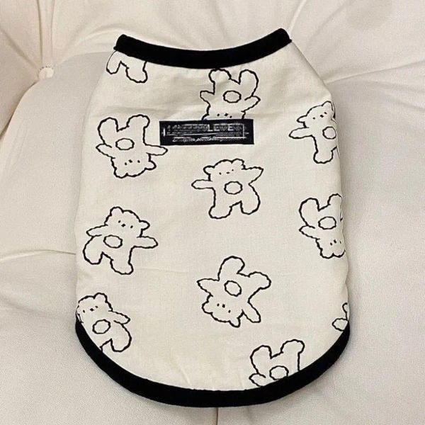 Cão vestuário dos desenhos animados urso impressão jaqueta pequena roupas simples moda preto branco colete cães roupas gato grosso inverno produtos para animais de estimação