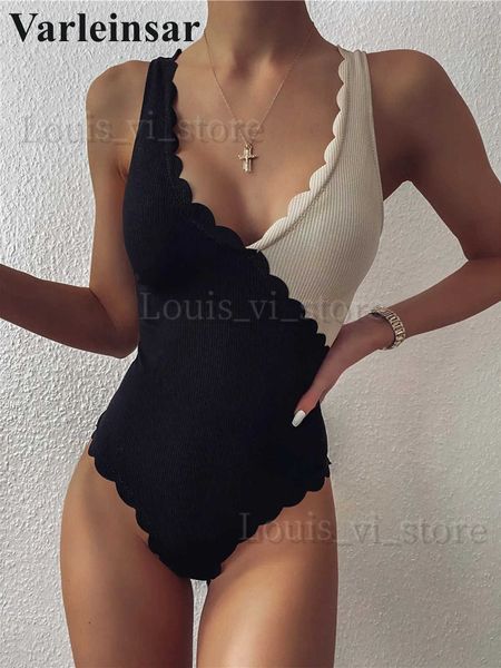 Mulheres Swimwear New Sexy Scalloped Splicing High Cut One Piece Swimsuit Mulheres Swimwear Feminino Nervuras Banheira Terno Swim Lady V2425 T240227