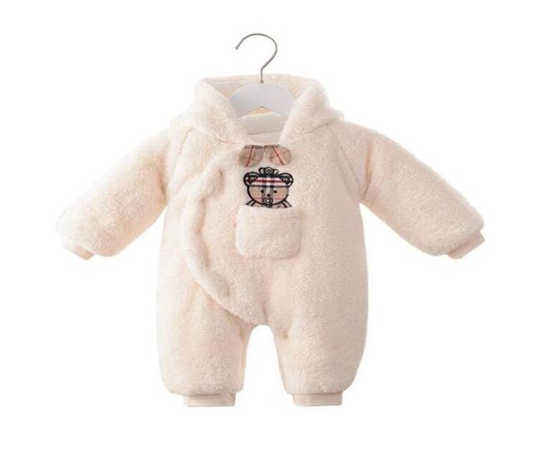 Kaliteli yeni doğan bebek atlayıcıları sonbahar kış kuzu kaşmir kapüşonlu onesies erkek ve kızlar için kalınlaşmış sıcak tulumlar bebek sl1592134