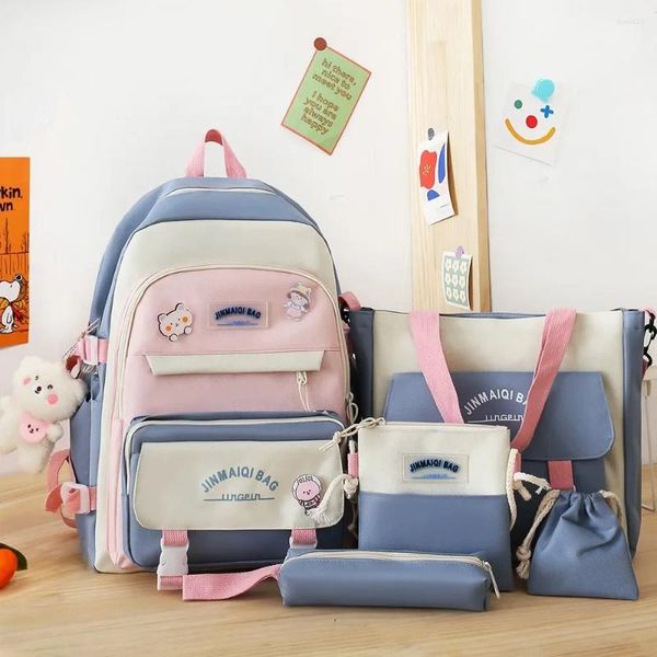Schultaschen 5-in-1-Tasche für Teenager-Rucksack, Mädchen, Jungen, Studenten-Set, Büchertasche, große Kapazität, Rucksack, Damen-Schultasche, Reiserucksack