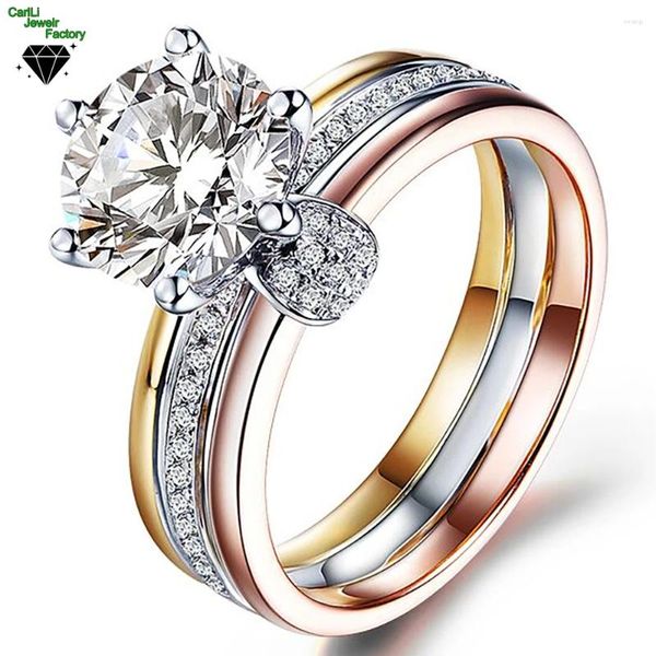 Anelli a grappolo in oro rosa bianco giallo 10 carati Anello a 3 colori per donna Festa di matrimonio Anniversario Fidanzamento con diamante Moissanite rotondo da 1 2 ct