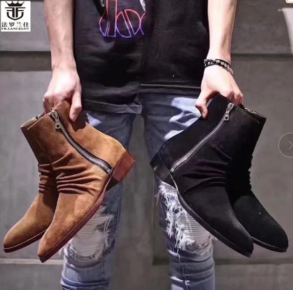 Botas fr.lancelot chegada 2024 homens couro cavalheiros camurça tornozelo botas estilo antigo zip up baixo