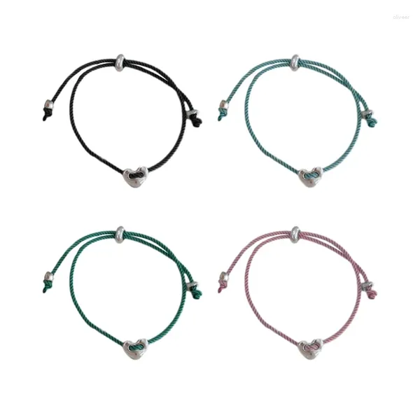 Braccialetti di collegamento braccialetto di corda regolabile fascino colorato cuore gioielli alla moda da polso H9ED