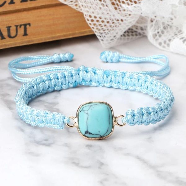 Link pulseiras charme tecido corda corda pulseira lago azul fio de náilon artesanal pedra natural pingente amizade para mulher jóias presente