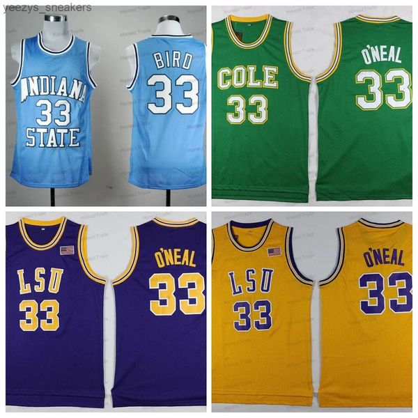 S Jerseys Homens NCAA Iowa State Larry LSU Tigers 33 Shaq Bird Azul Roxo College University Mens Basketball Jersey Amarelo Ed Uniforme F11X