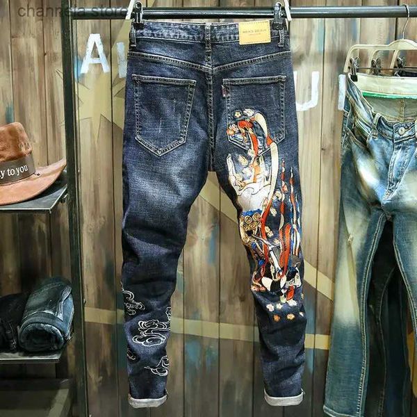 Pantaloni jeans da uomo Jeans slim fit da uomo con stampa Pantaloni da cowboy da uomo Graphic Skinny Tight Pipe Winter Stacked New in Loose Baggy Designer T240227