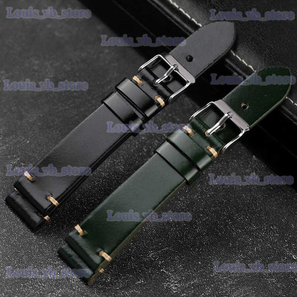Uhrenarmbänder, handgefertigt, Japan, New Jubilee Rump Leder, ultradünn, grün-schwarz, 20 mm, glänzendes Leder für Vintage-ES-Armband T240227