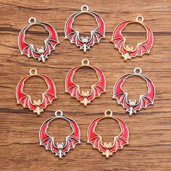 Charms 10PCS 20X22mm 2 Farbe Großhandel Metall Legierung Tier Hohl Rot Tropf Öl Fledermaus Anhänger Für Schmuck, der DIY Handgemachten Handwerk