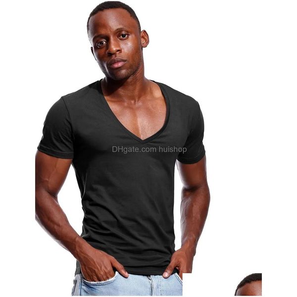 Homens camisetas Profundo decote em v camiseta para homens baixo corte vneck largo vee camiseta masculina camiseta invisível undershirt modelo colher hem slim fit shor dhigm